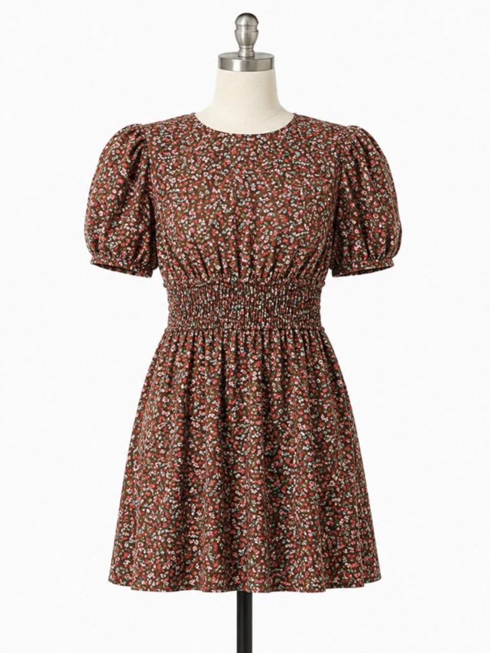 Free People Pennie Mini Dress in Brown Floral Combo - Size Large - Picture 2 of 9